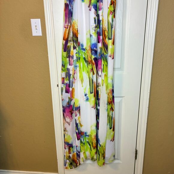 Be by Chetta B Maxi Halter Abstract Multicolor Chiffon Dress US 18 Lined Gown - Picture 2 of 10
